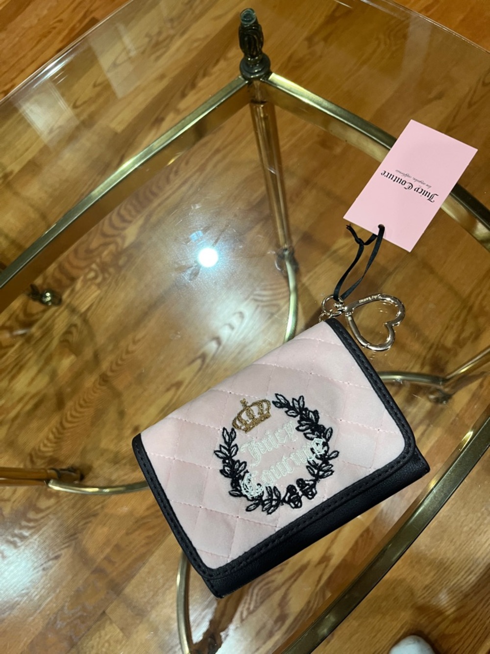 Juicy Couture Light Pink Quilted Wallet with Black Trim and Heart Charm